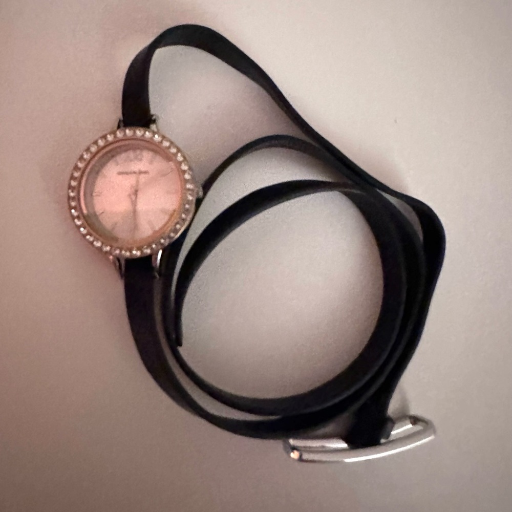 Origami Owl Wrap-Around Wristwatch With Black Strap and Diamond Face